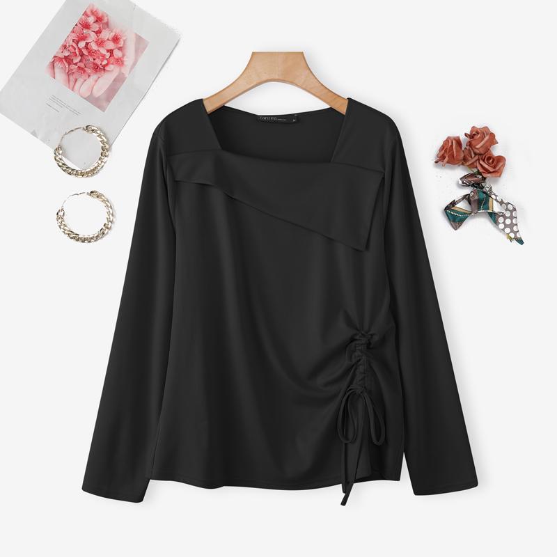 ZANZEA Women Casual Square Neck Solid Color Long Sleeve Blouse S