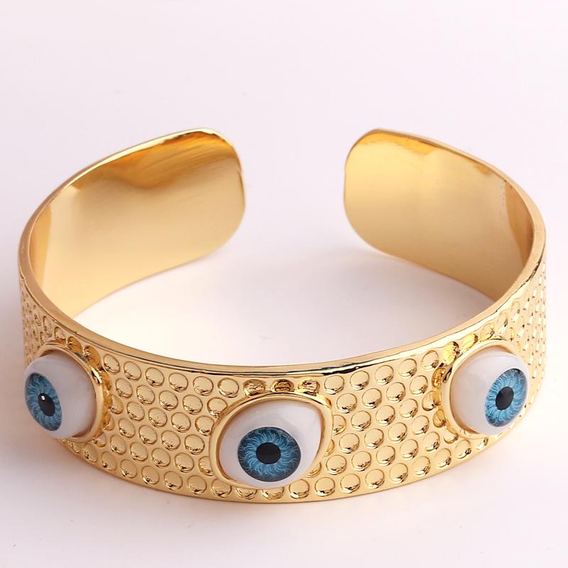 18K Gold Plated Cuff Bracelet For Women Fashion Big Evil Eye Bangle Luxury Crystal Bracelet Indian Bangles Women Accessories синий
