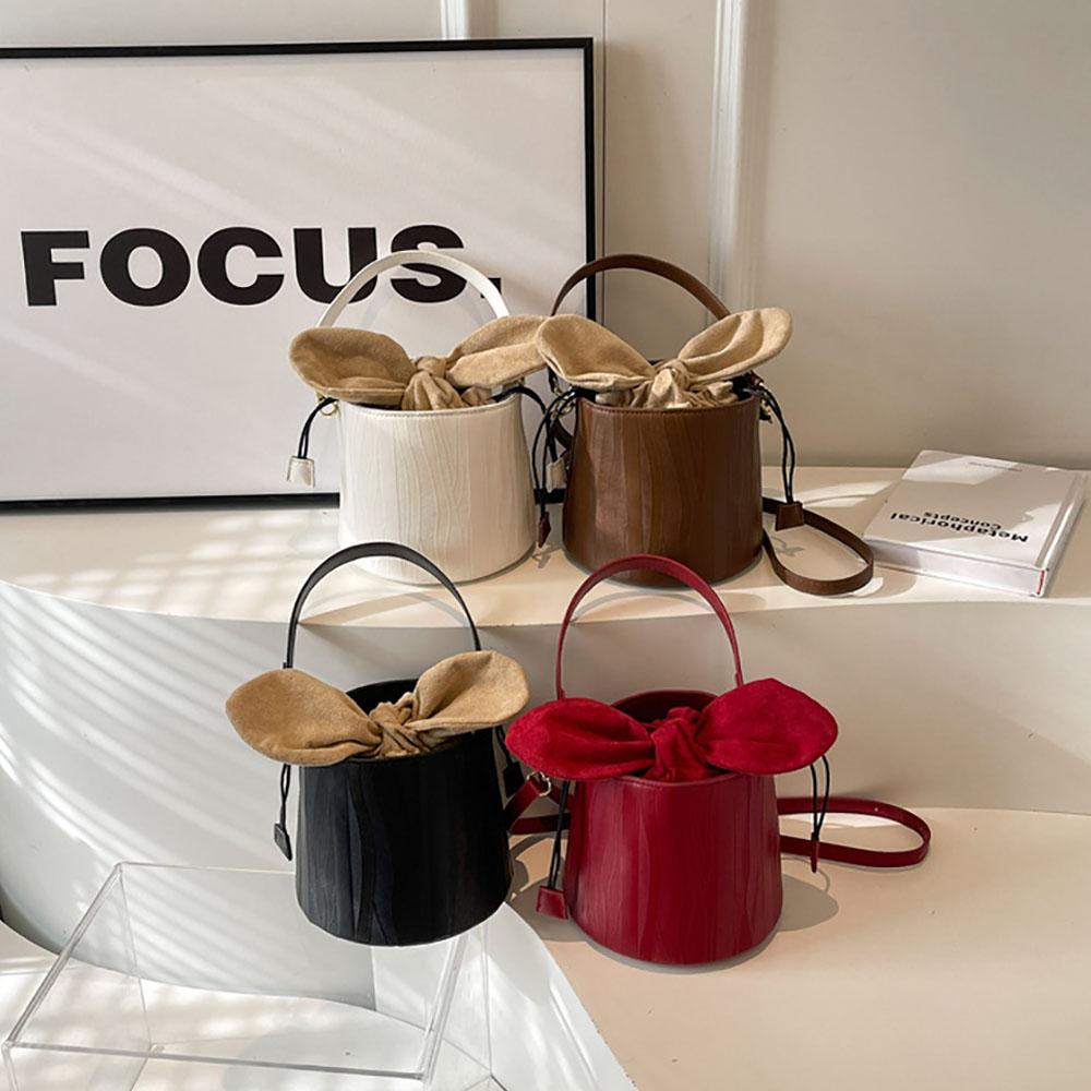 Temperament Bucket Handbags Women  New Popular Bow Drawstring One Shoulder Crossbody Bags Elegant Female Party Makeup bag