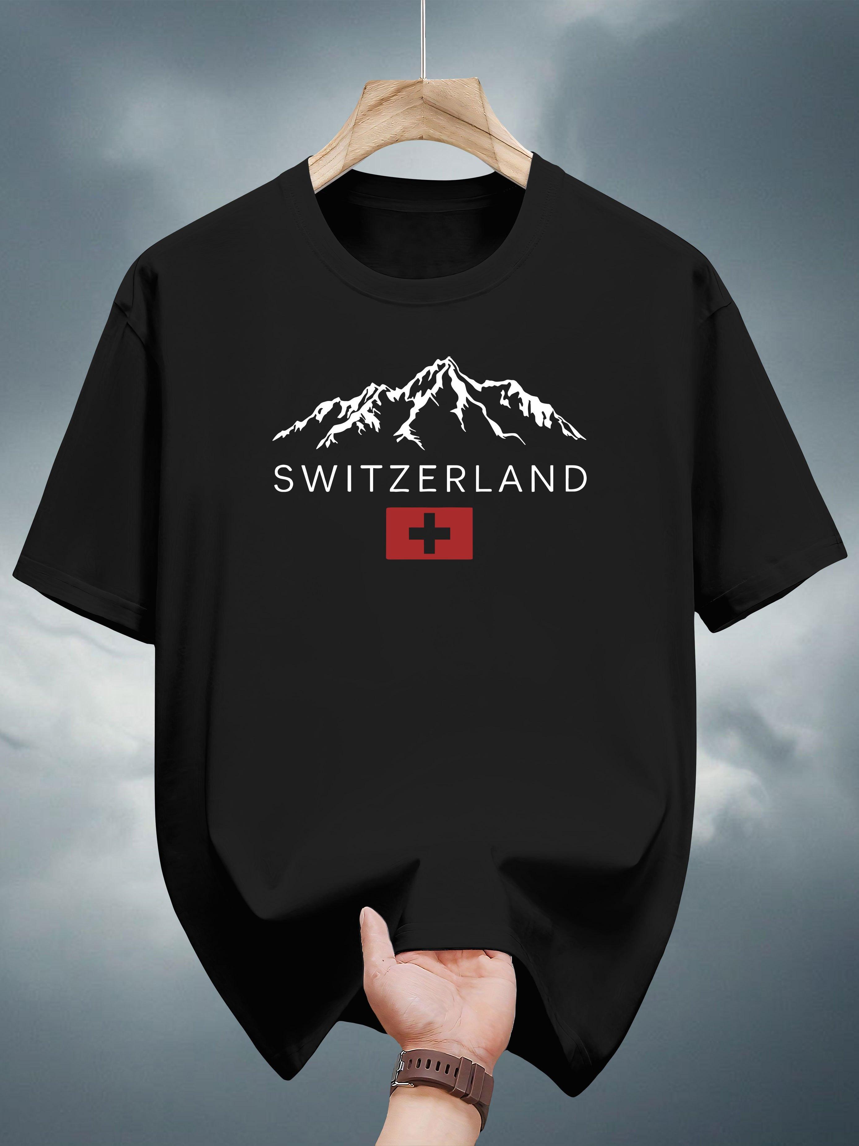 Casual Short Sleeve T-shirt - Swiss Flag Mountain Graphic M