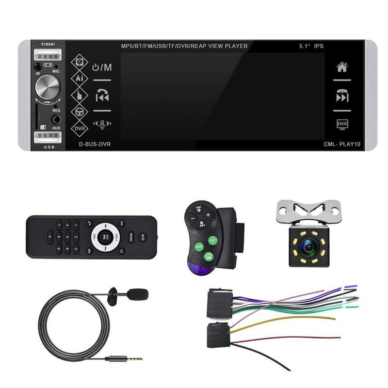 

Универсальный 5,1-дюймовый автомобильный MP5-плеер Авторадио Голосовой помощник Сенсорный экран Bluetooth FM AUX USB SD Автомобильный видеорегистратор Видеоплеер чёрный
