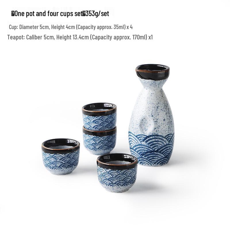 Qinghai Ceramic Sake Wine Set with Warmer and Cups