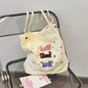 Stylish Embroidered Cartoon Dog And Cat Corduroy Shoulder Bag For Everyday Use