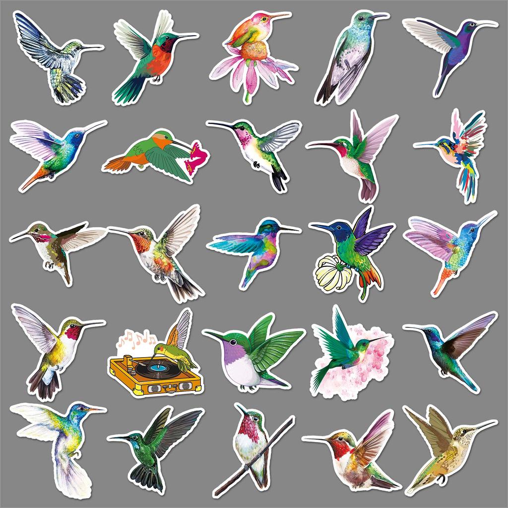 50 Hummingbird Cartoon Stickers - Colorful & Waterproof for Tablets, Thermoses, Notebooks
