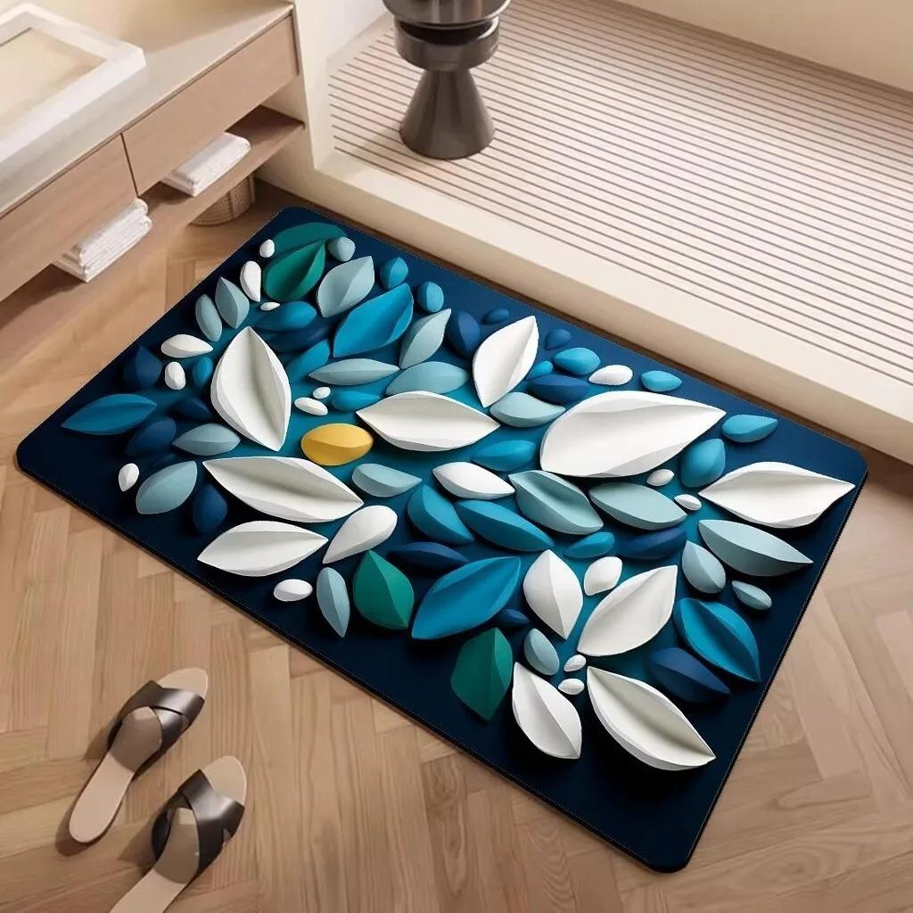 Leaf Pattern Print Door Mat Decoration Home Bathroom Mat 40x60cm