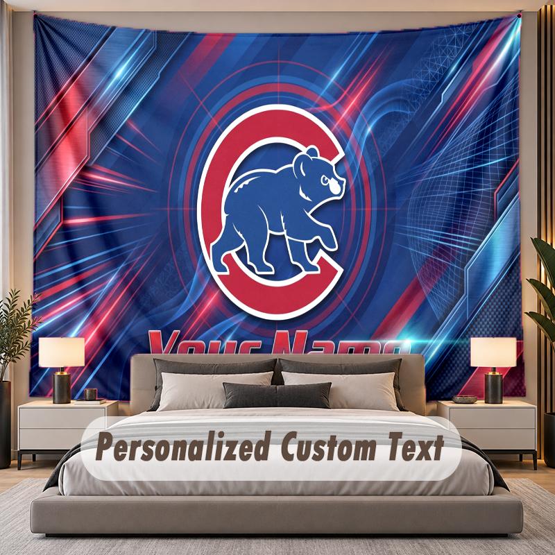 Custom Name Text Tapestry Chicago Cubs Personalized Polyester Wall Tapestry For Bedroom And Room