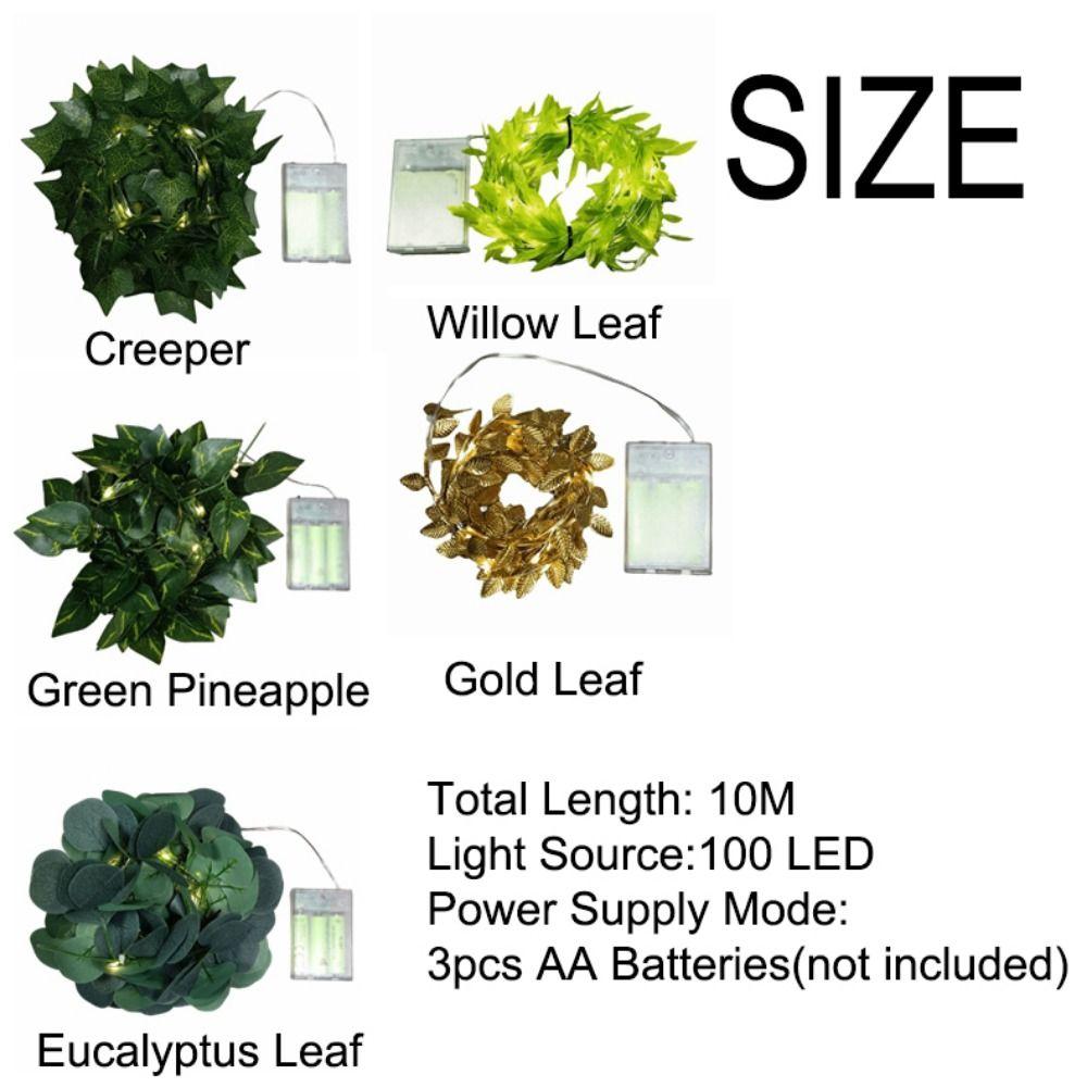 Battery Powered Willow Curtain Lamp Green Leaf Artificial Leaf Lights  Xmas Decoration