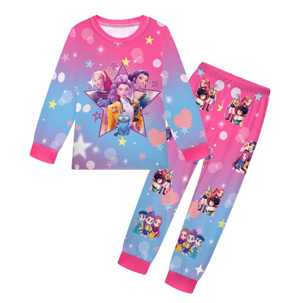 2 Stück K-Pop Dämonenjäger Kawaii Pyjama-Set Mädchen Cosplay Nachtwäsche Anime Langarm-Oberteile + Hose Geschenk für Fans