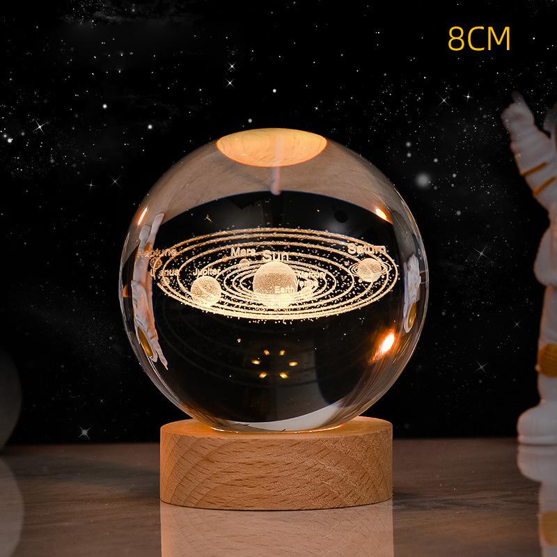 8cm 3D Crystal ball Crystal Planet Night Light Laser Engraved Solar System Globe Astronomy Birthday Gift Home Desktop Decoration
