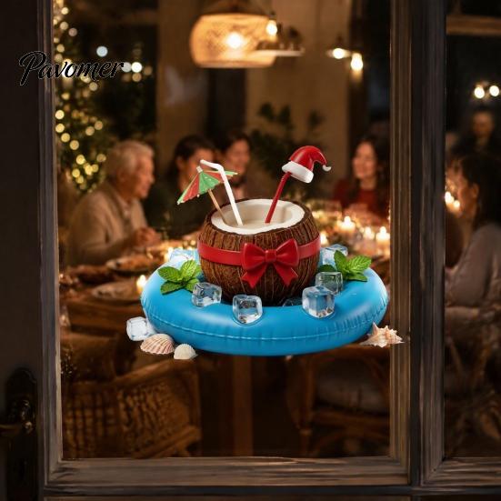 Home Beautification Stickers Christmas Santa Claus Window Clings, Summer Tropical on Pool Float Festive Storefront Glass Decals, Hawaii Beach Holiday