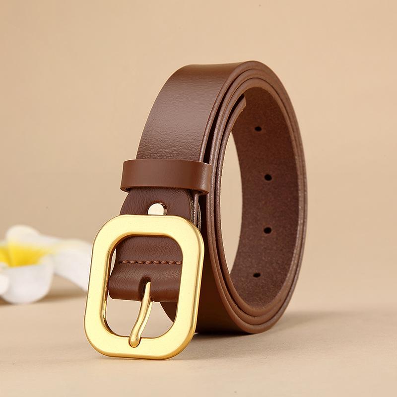 Women'S Belt Leather Retro Two-Layer Cowhide Black Belt Decorative Jeans Belt