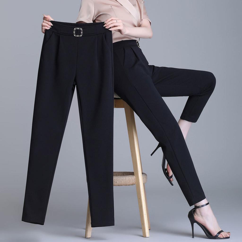 High Waist Elastic Harem Pants for Women Commuter Casual Capri Pants Fashion Solid Color Pockets Sashes Trousers 4XL