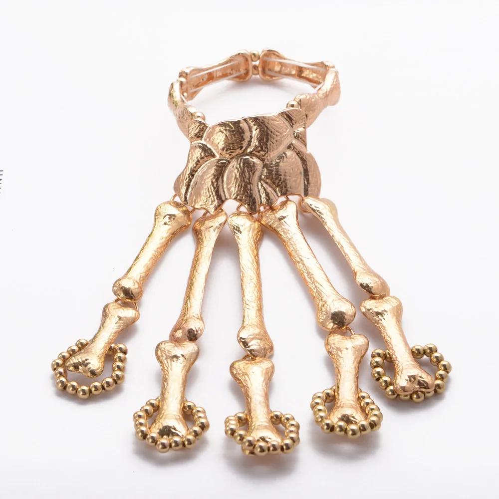 Gothic Punk Skull Ghost Skeleton Finger Bracelet Hand Chain Bangles for Halloween Femme Party Accessories