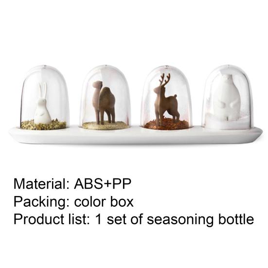 4Pcs/Set Spice Jar Cute Transparent PP Four Seasons Plant Animals Spice