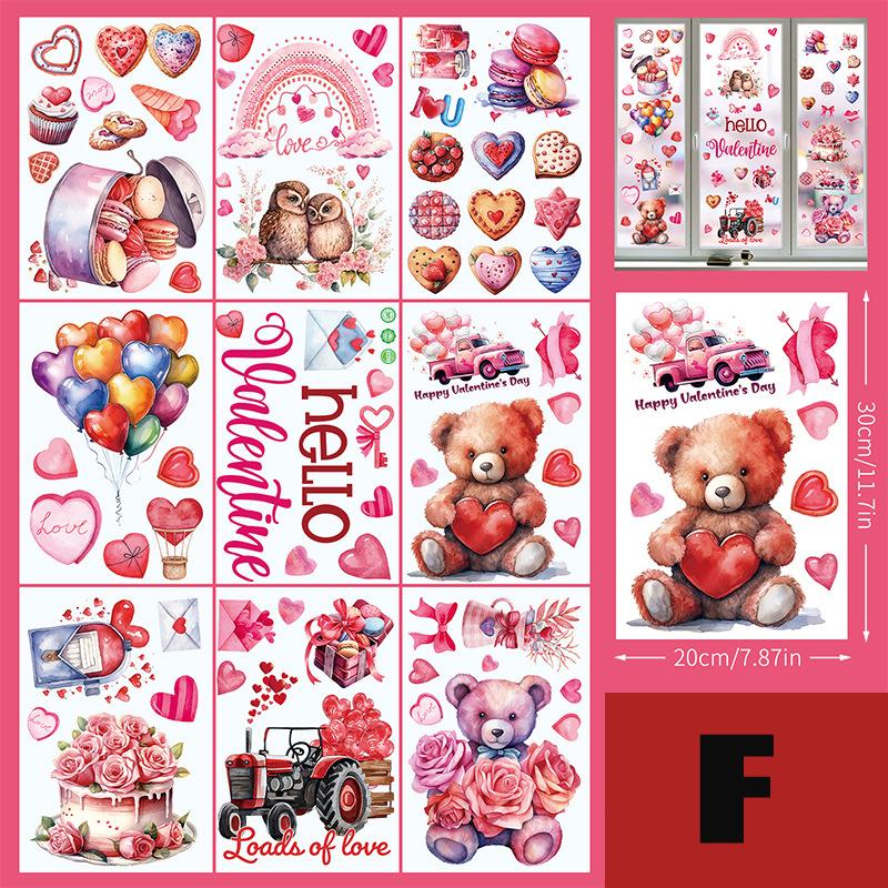 9pcs Valentine's Day Gnomes No Glue Static Sticker Window Glass Refrigerator Sticker