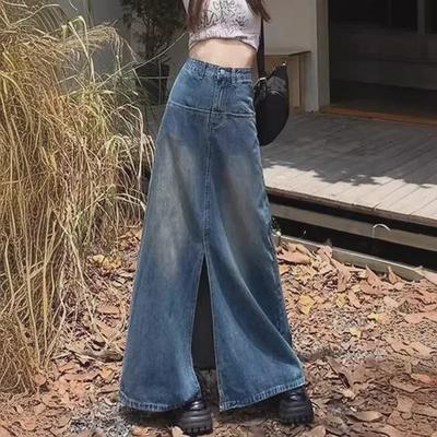 Dames A-lijn Retro Denim Rok met Hoge Taille voor Lente en Herfst
