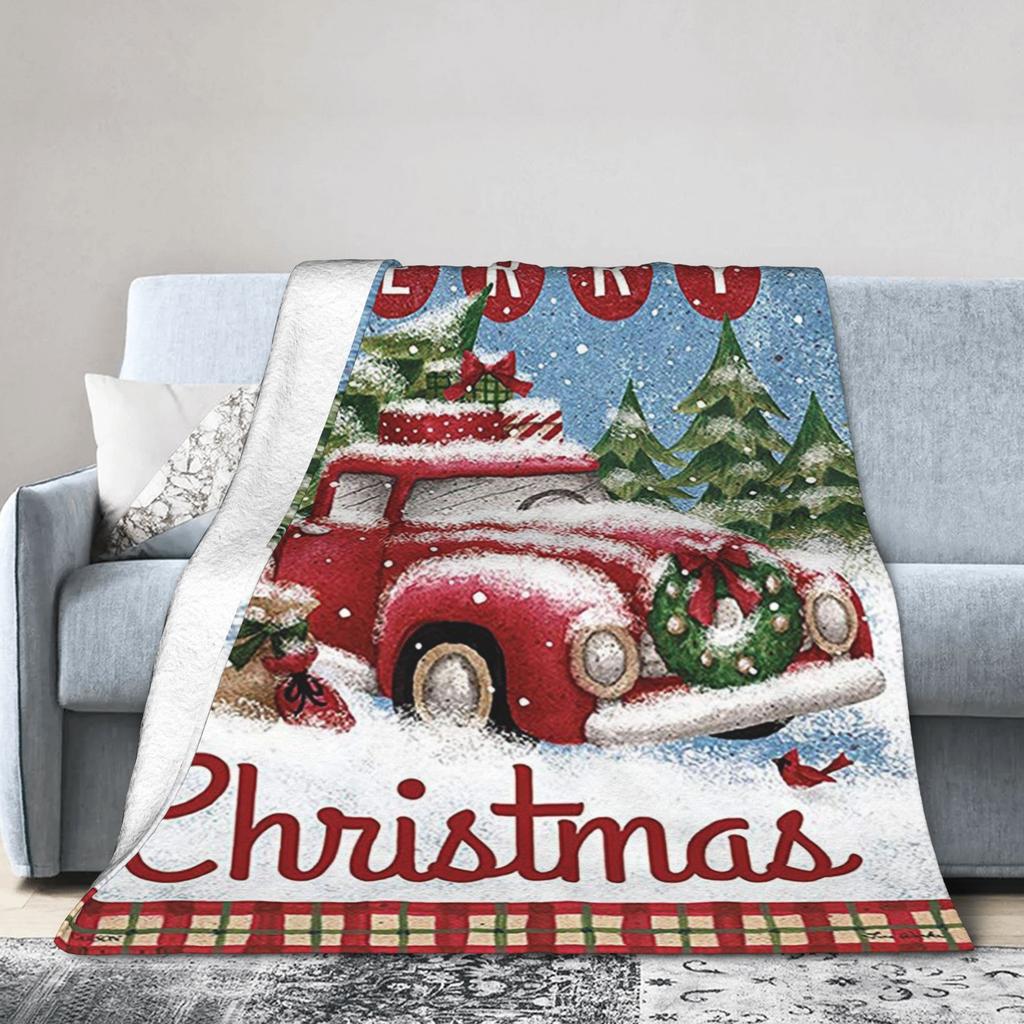 Red Christmas Pattern Blanket Flannel Textile Decor Multifunction Warm Throw Blankets for Sofa Car Plush Thin Quilt