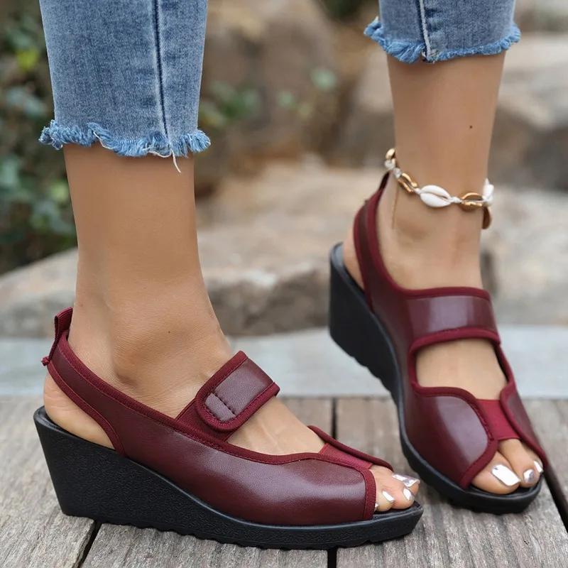 2025 Hot Sale Shoes Female Peep Toe Women's Sandals Plus Size Casual Elastic Band Best Outdoor Seller Wedge Sandals