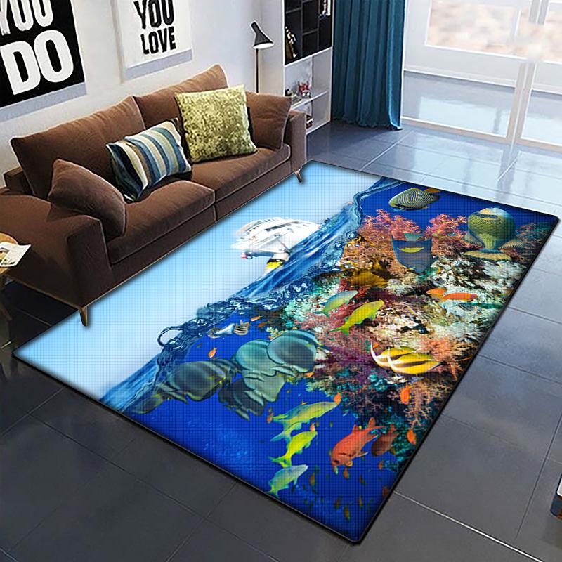 Marine Fish Beautiful Painting Carpet for Living Room Large Area Rug Black Soft Carpet Home Decoration Mats Boho Rugs Picnic