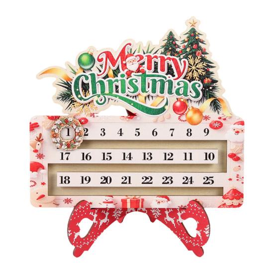 Creative Christmas Gift Wooden Countdown Calendar for Desk, Rustic Holiday Decoration with Reusable Sliding Date Marker, Living Room Fireplace