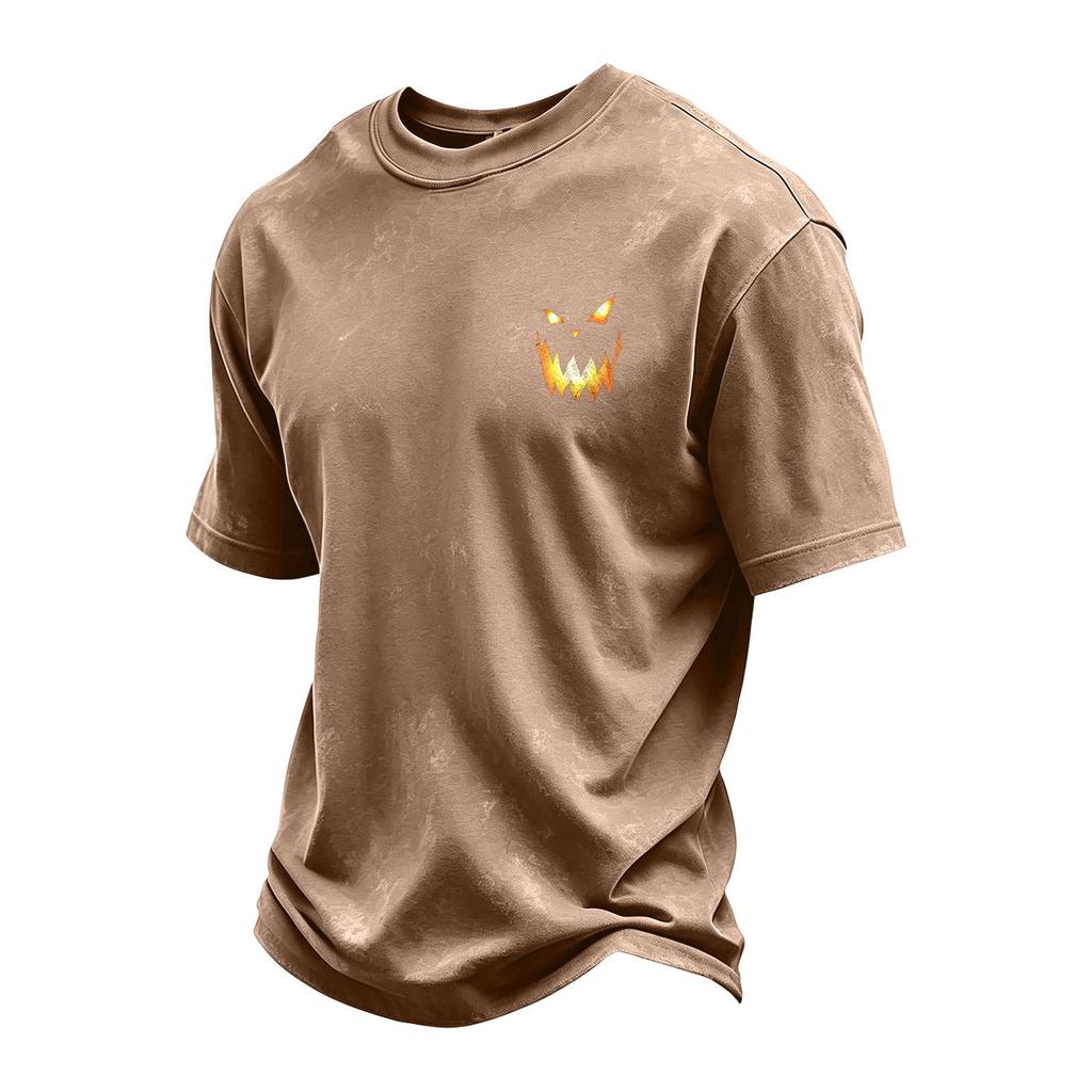 Men's Retro Halloween Print Neck Short Sleeve T-Shirt for Casual Holiday Wear