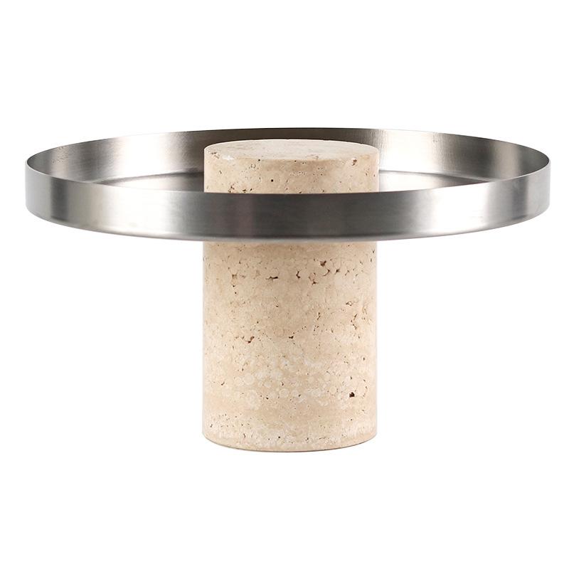 Wabi-sabi-stil Imitation Travertin Hög Rund Fruktfat Ornament Hotellrum B&B Terum Snackfat Mjuka Dekorationer