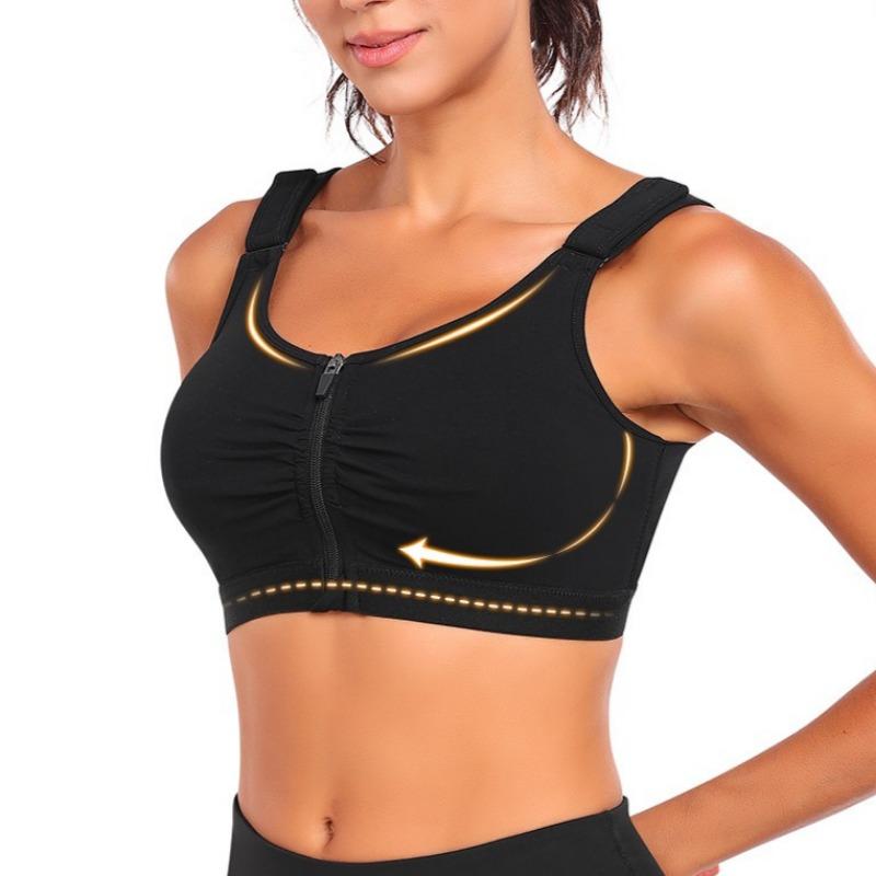 Sports Wire-Free Bra with Large Cup and Front Zipper