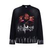 American Vintage Washed Graphic T-Shirt Men Loose Fit Long Sleeve Streetwear Casual Top