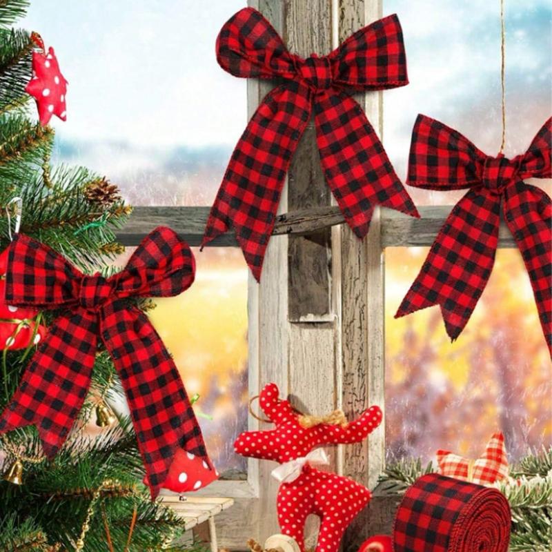 180in Red and Black Buffalo Plaid Burlap Ribbon, Christmas Ribbon Red and Black Plaid Christmas Wrapping Crafts Ribbon for Gift Wrapping Supplies