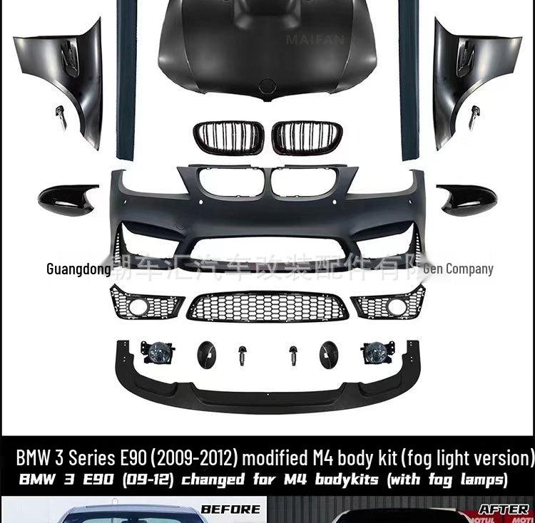 BMW 3 Series E90 Modified M4 Body Kit: M3 Front/Rear Bumpers, Grille, Hood, Side Skirts, Fenders (05-12 Models)