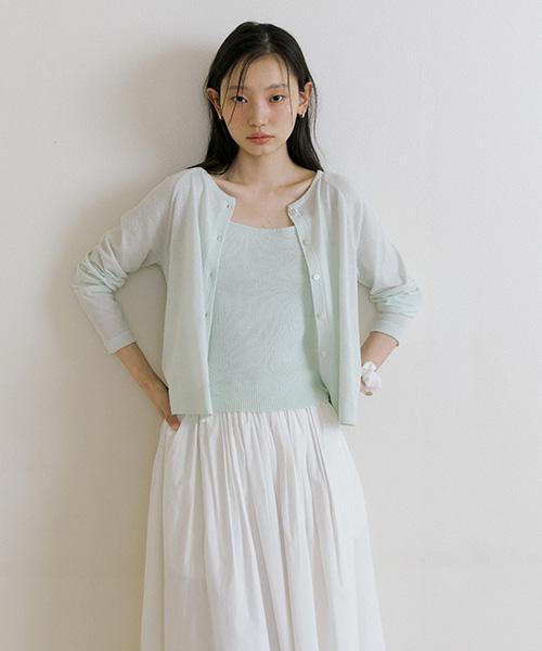 Lingseoul Cotton Blended Ribbed Sleeveless Top-Mint