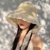 French Lace Trim Sun Hat For Women Summer Foldable Wide Brim Sun Protection Fashion Casual