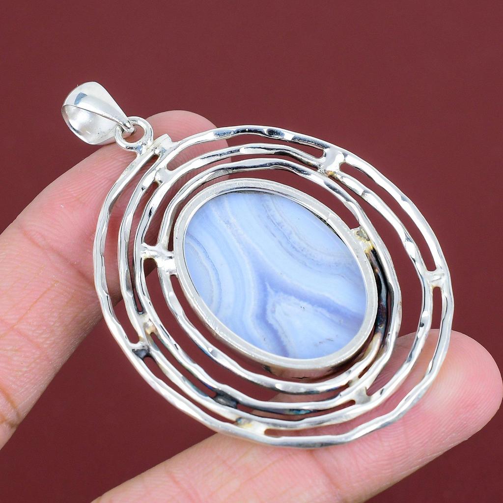 Blue Lace Agate Pendant Gemstone Pendant 925 Sterling Silver Pendant Healing Stone Jewelry Handmade Pendant Gifts For Friend Antique Jewelry