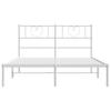Metal Bed Frame with Headboard White 160 x 200 cm