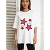 White Oversized T Shirt With Pink Star Embroidery And Inspirational Text For Casual Wear