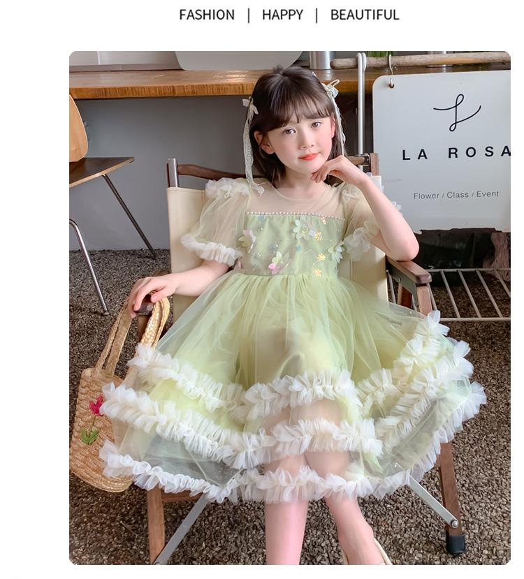 Girls' Summer Dress 2026 New Style Children's Western-style Girls' Summer Dress Three-dimensional Flower Mesh Princess Dress