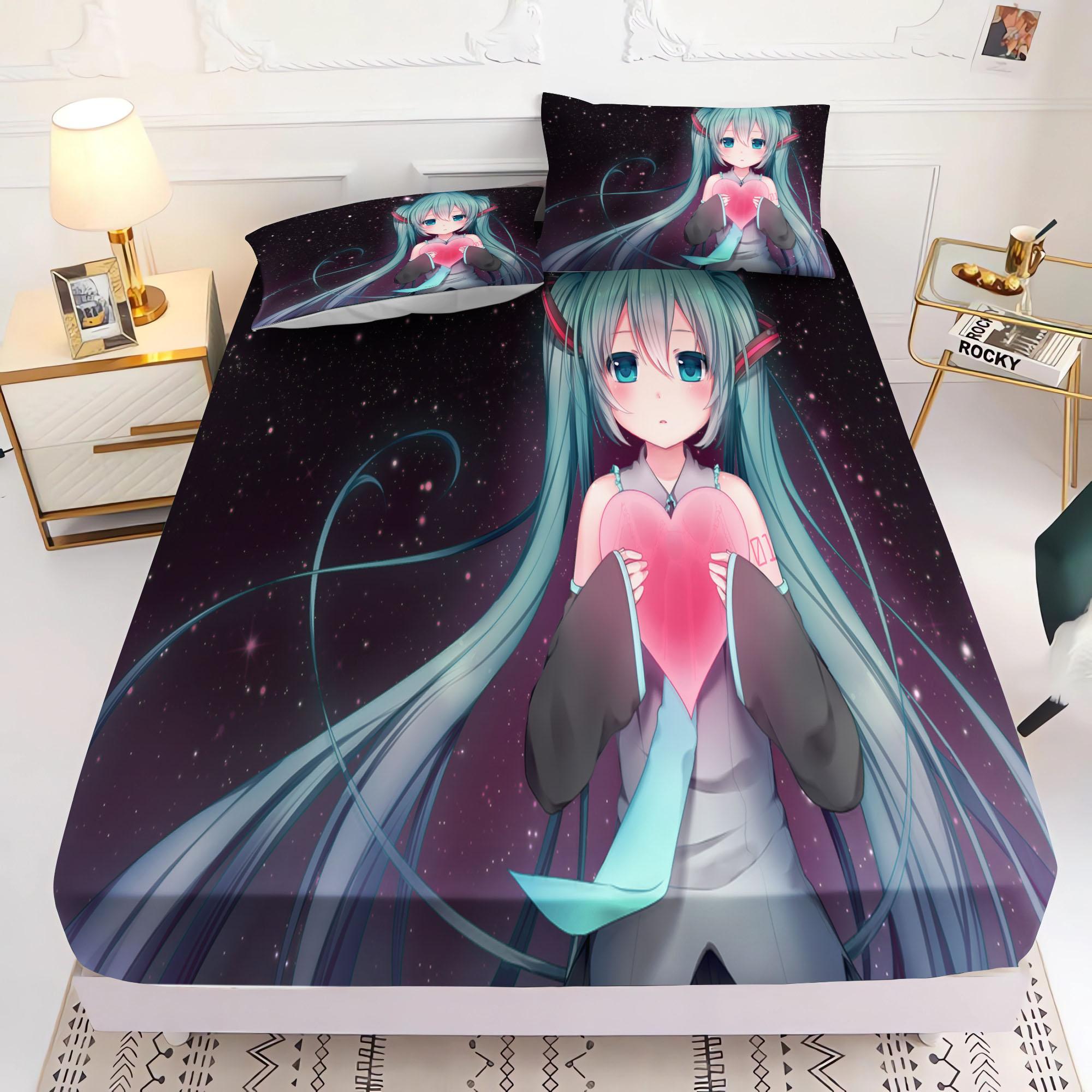 

Простыня на резинке с принтом Hatsune Miku Comforte Покрывало для кровати Полный комплект 3D Детское постельное белье Аниме Декор комнаты Дом 90x190x25cm