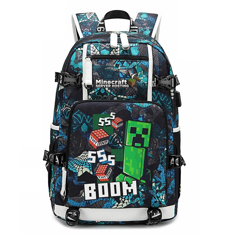 Hot Selling Minecraft Game Peripheral Printed Backpack Outdoor Large Capacity Travel Bag