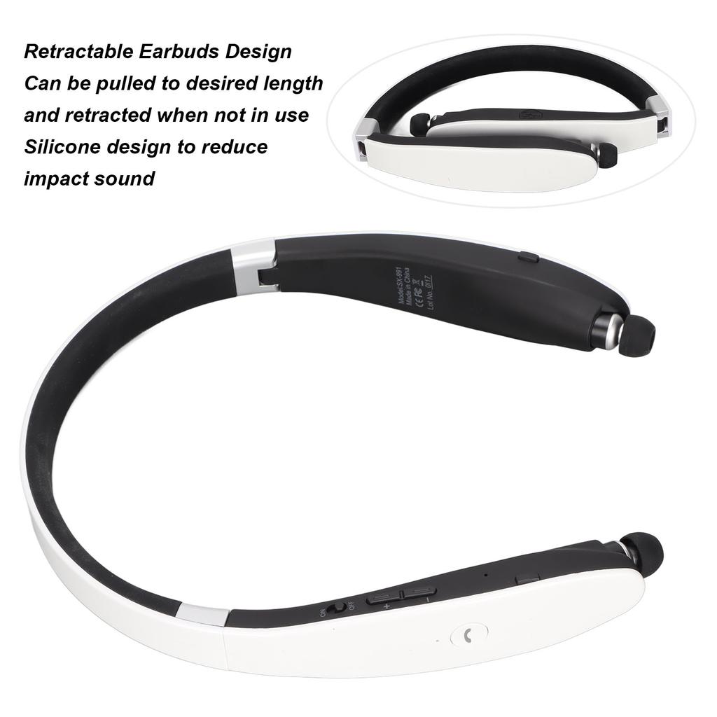 Neckband Hea Hone Stereo Noise Cancelling Foldable Retractable Earbuds Wireless Headset with Mic