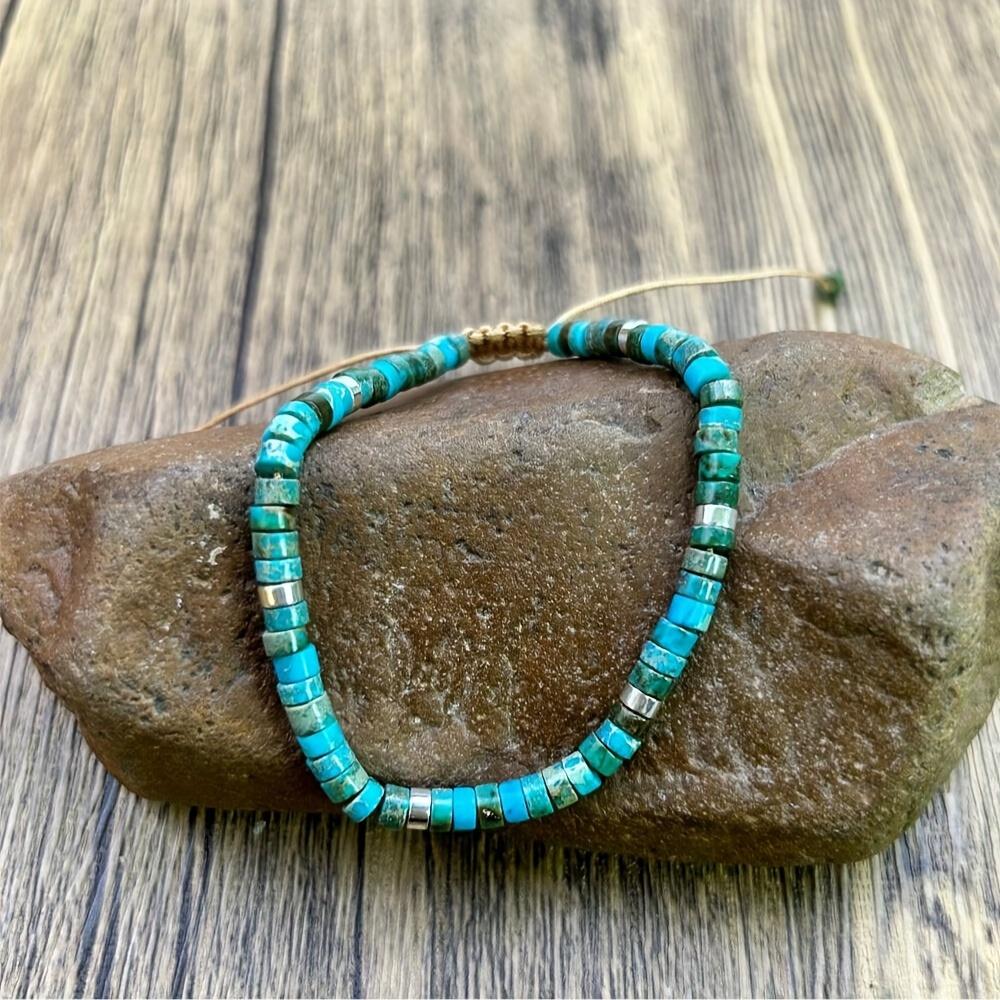 Adjustable Natural Turquoise Beaded Bracelet | Natural Stone, Perfect for Vacation & Gifts