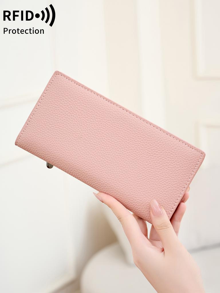 Portefeuille Minimaliste Ultra-fin pour Femme Blocage RFID Porte-cartes de Crédit Pliage Bifold Long Portefeuille pour Femme Couleur Unie Pochette Portable