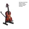 Wooden Mini Violin Model with Stand Playable Tiny Violin Figurine Miniature Musical Instrument Ornament Home Office Desktop Decoration