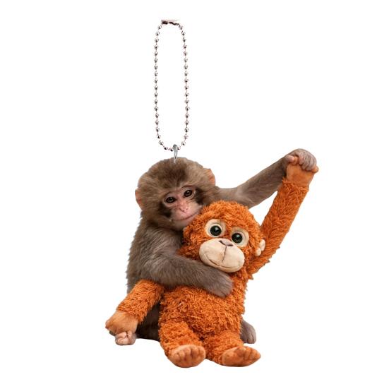 Monkey Keychain 2D Acrylic Cute Monkey Holding Plush Toy Hanging Pendant for Backpack Purse Car Keys Aceessory
