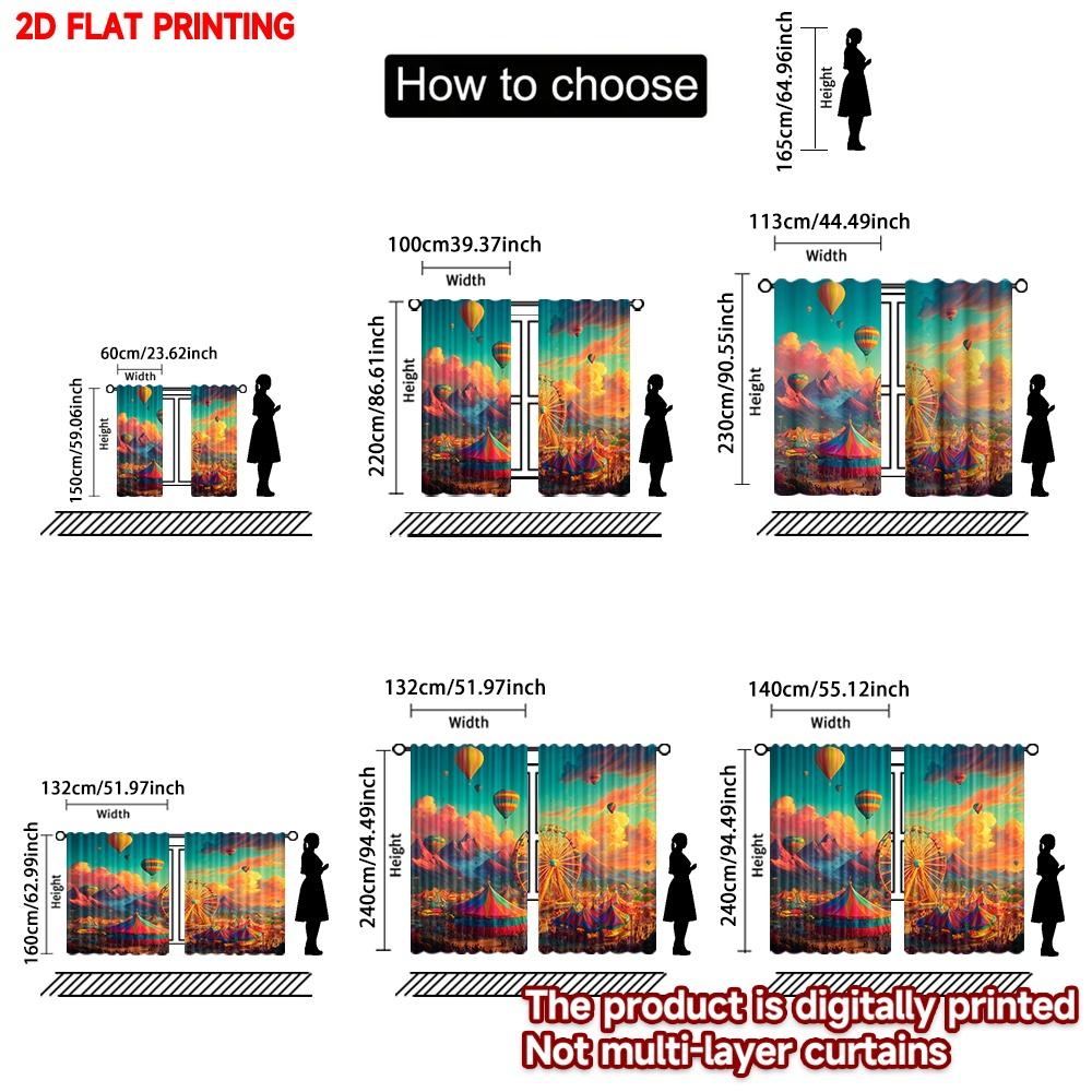 2D Flat Printing 2pcs Curtain Curtains Carnival Ferris Wheel Scene(1) Digital Printed Polyester Drapes Festive Holiday for