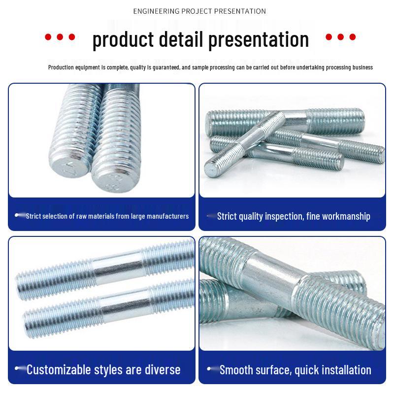 Galvanized Double-Ended Bolt: Carbon Steel, Full/Half Thread, Reduced Diameter, Extended Screw Rod. Model M6