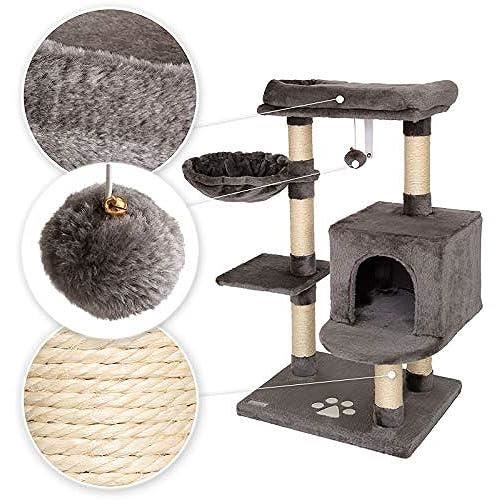 Arbre à chat lionto - arbre à grimper griffoir pour chat - hauteur 93 cm - gris foncé