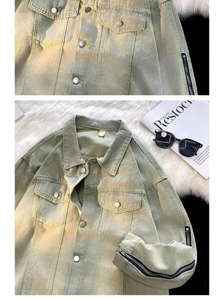 Unisex Trendy Zipper Denim Jacket: American Hong Kong Style for Spring & Autumn