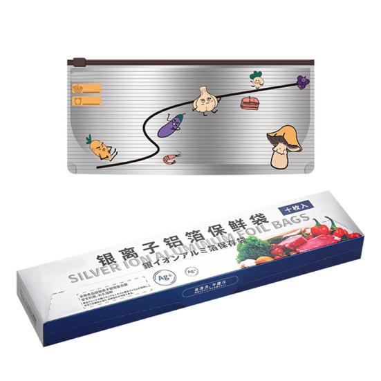

10 шт. запечатываемые пакеты из алюминиевой фольги, многоразовые пакеты-стойки для заморозки с застежкой-молнией и этикеткой для овощей, фруктов, мяса Middle 10pcs