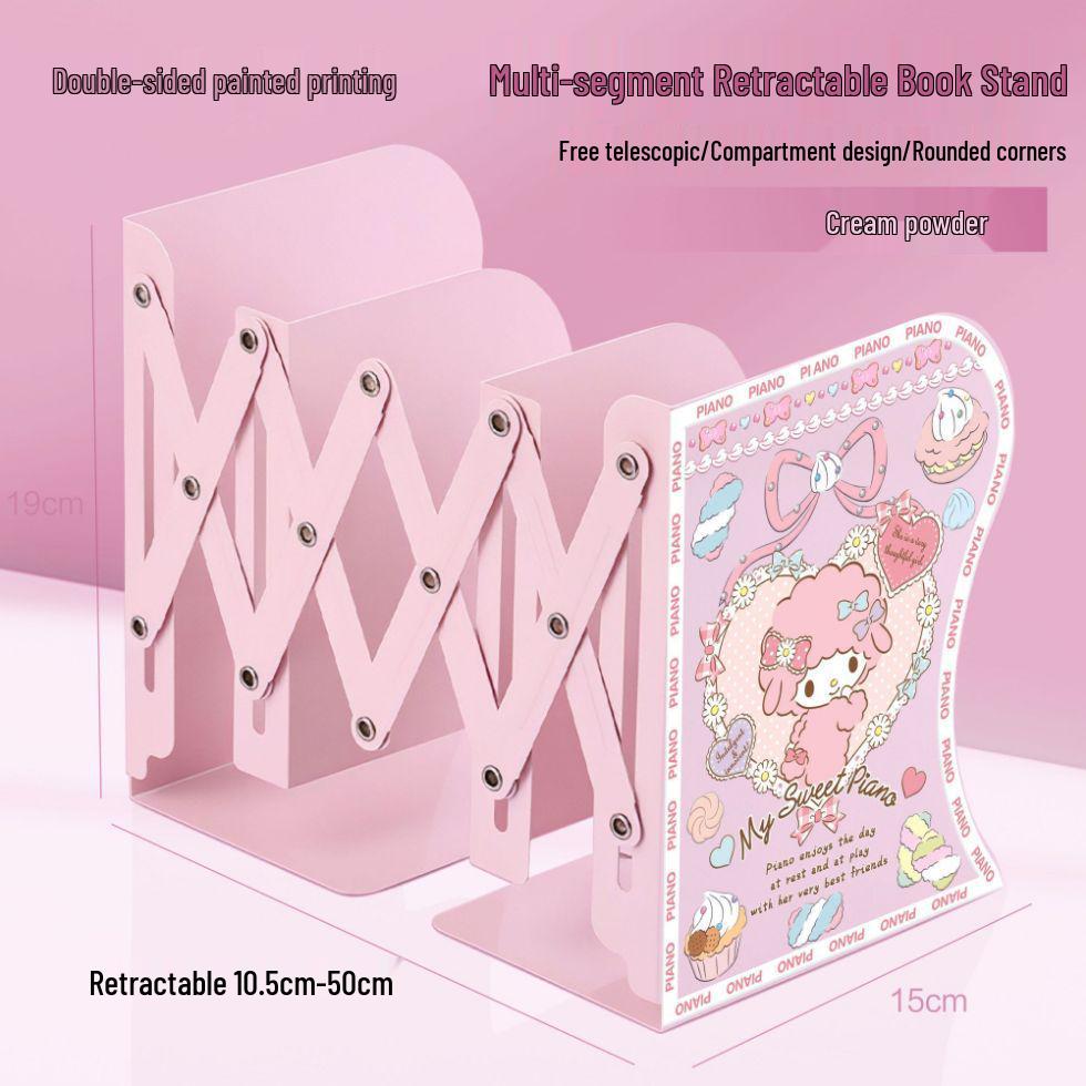Little Sheep Cartoon Piano Desktop Organizer: Retractable Folding Bookshelf & Thickened Book Clip for Students
