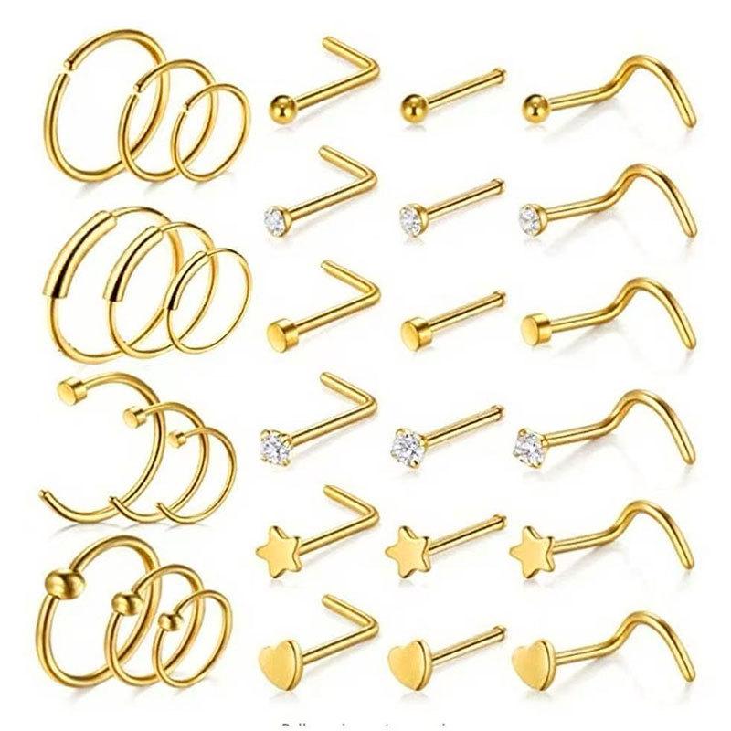 Best Seller 20g Nose Rings Hoop Studs L Shape Stainless Surgical Steel Corkscrew Nose Piercing Jewelry
